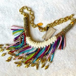 Chico's Seed bead Matte Gold Multicolor Bibb NWT
